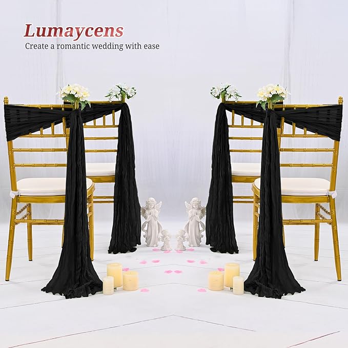 50 PCS Cheesecloth Chair Sashes Bows Wedding Aisle Decorations Chair Ribbon Ties Back Sash for Wedding Party Events Banquet Chair Cover Decoration (Black)