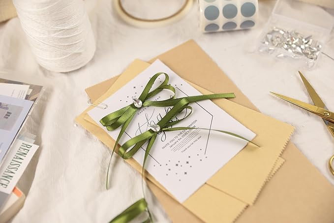 Olive Green Satin Ribbon 1/4 inch X Continuous 100 Yards, Single Face Polyester Ribbon Perfect for Gift Wrapping, Flower Bouquet, Wedding Decor, Crafts, Bow Making, Sewing and More