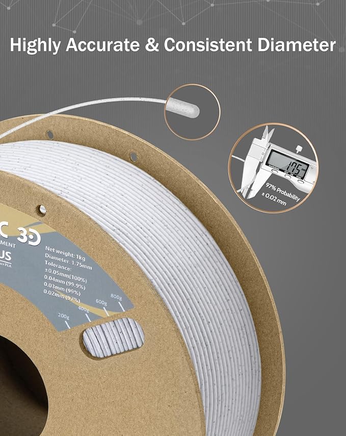 DURAMIC 3D PLA+ Filament 1.75mm 1Kg Marble, PLA Plus Filament 1Kg Spool(2.2lbs) Tougher and Stronger, Dimensional Accuracy Probability +/- 0.02mm