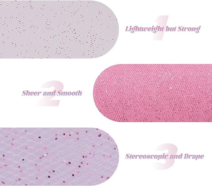 Glitter Tulle Rolls 6” by 50 Yards Sparkle Tulle Fabric Ribbon Sequin Tulle Netting Rolls for DIY Tutu Skirt Wedding Birthday Party Decoration (Pink)
