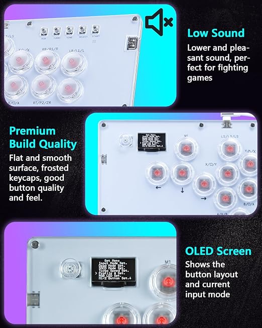 GuileKeys Leverless Controller Arcade Stick GK-16, All-Button Arcade Controller with Multi-function Button for PS4/PS3/PC/Switch, Arcade Fight Stick with RGB/Turbo/Hot-Swap/Custom Top Plate DIY White