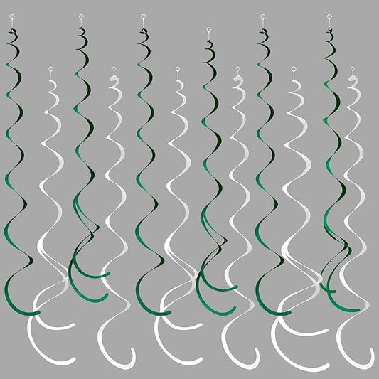36 Pcs Green White Hanging Swirl Decorations Felt Swirl Streamer Spiral Ceiling Garland for Birthday Graduation Wedding Retirement Baby Shower Spring Summer Christmas Masters Golf Party Decor Supplies