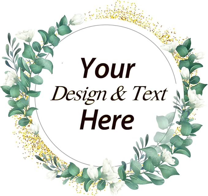 Custom Stickers for Weddings, Birthdays & Businesses - Personalized Labels with Your Logo - Waterproof, Fade and Heat Resistant - Pack of 100-1000 (Wreath V, 2.5 Inch)