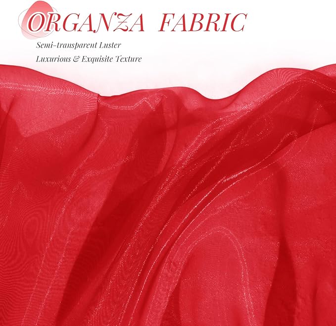 P Pothuiny Sheer Organza Fabric by The Yard, 1 Yard x 60 Inch Wide Bridal Red Organza Tulle Fabric Roll Shiny Gauze Fashion Dress Sewing Craft for Wedding Party Decorations Backdrop