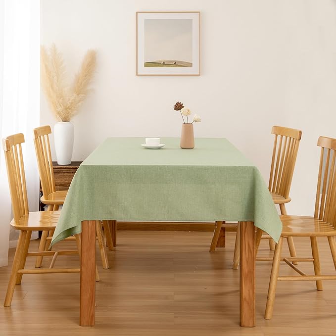 Hiasan Faux Linen Rectangle Tablecloth - Wrinkle and Stain Resistant Washable Table Cloth for Kitchen Dining Room Holiday Table Cover for Dinner, Green, 70 x 108 Inch