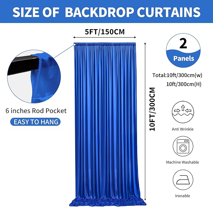 10x10ft Backdrop Curtains for Parties, 2 Panels 5x10ft Photography Backdrop Curtain with Rod Pocket,Backdrop Polyester Background Drapes,Wedding Backdrop Drapes for Birthday Baby Shower Home Decor