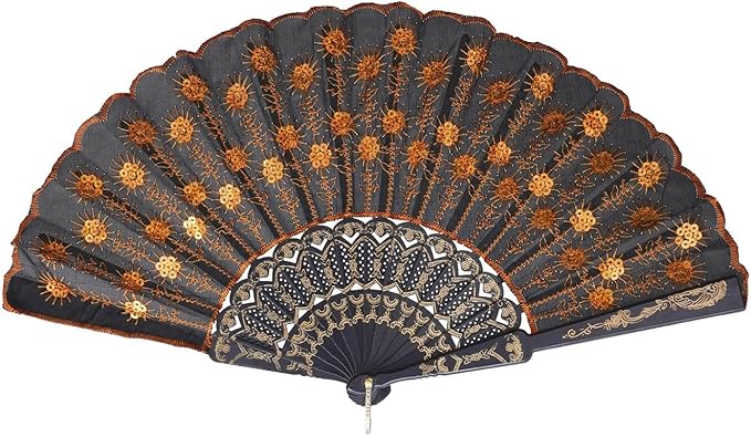 QIRMIZI 10 Pack Fabric Folding Handheld Fans, Perfect for Weddings, Parties, and Dancing,Orange