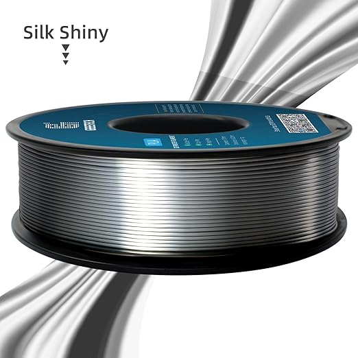 Geeetech Silk PLA Filament 1.75mm for 3D Printer, Metal-Like Shiny 3D Filament 1kg (2.2lbs) 1 Spool, Dimensional Accuracy +/- 0.02 mm, Metallic Silver Silk Filament