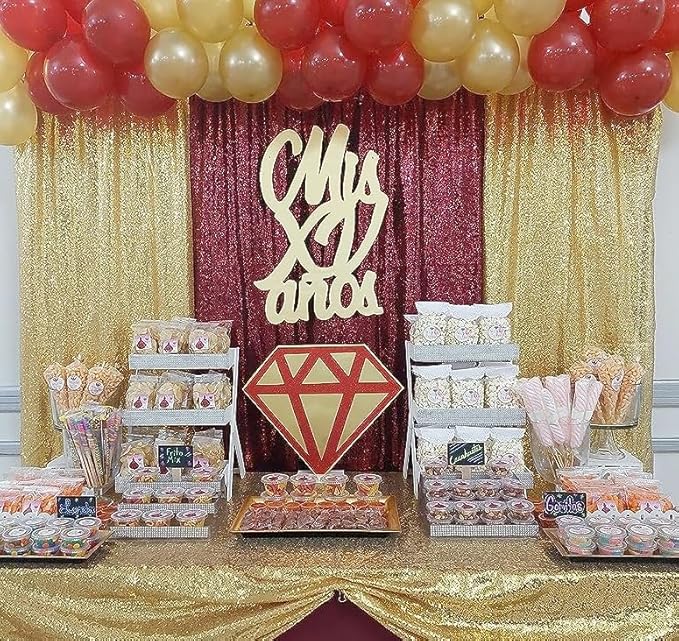 ShinyBeauty Glitter Burgundy Backdrop Curtain 4Ftx7Ft Sequin Curtains Photobooth Backdrops,Wine Wedding,Party,Birthday Wall Background