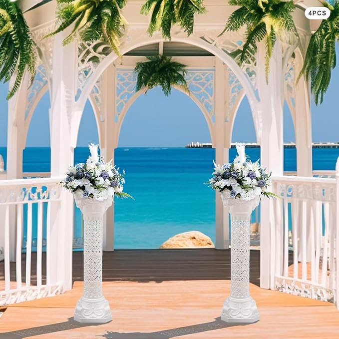 Roman Pillars Decoration Party Flower Pot Columns 10.63x34.65in Set 4Pcs Decor Pedstal Stand Flower Floral Wedding Party Event Road Decorative Columns(10.63x34.65in)