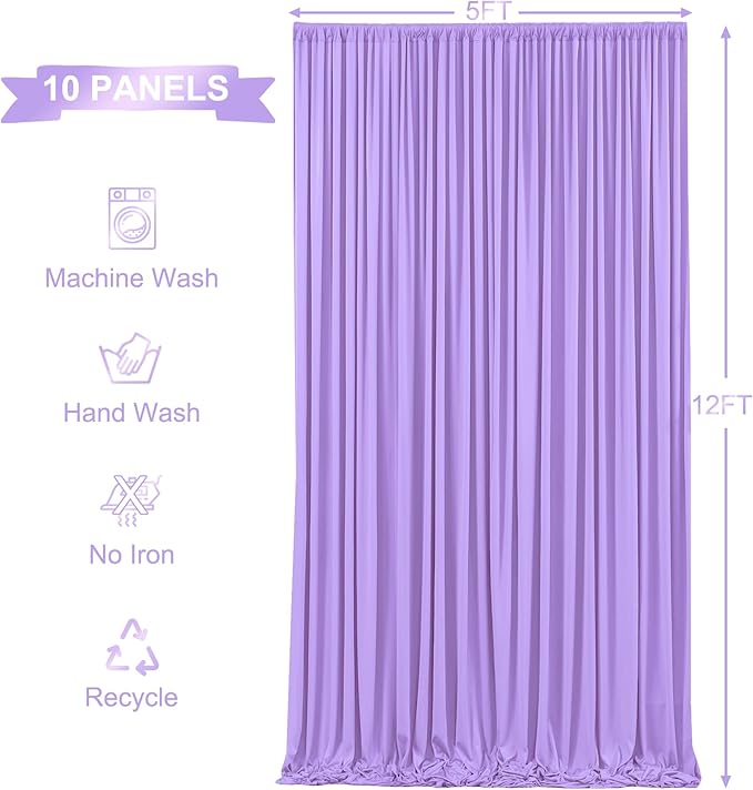 50ft x 12ft Lavender Backdrop Curtains Wrinkle Free Backdrop Curtain for Wedding Parties Lilac Fabric Backdrops Drapes Back Drop Cloth Bridal Shower Stage Curtains Wedding Decorations for Reception