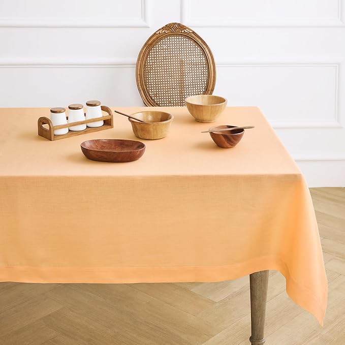 Solino Home Linen Tablecloth for Rectangle Tables 60 x 120 Inch - 100% Pure Linen Peach Table Cloth - Fete, Machine Washable Cloth Tablecloth