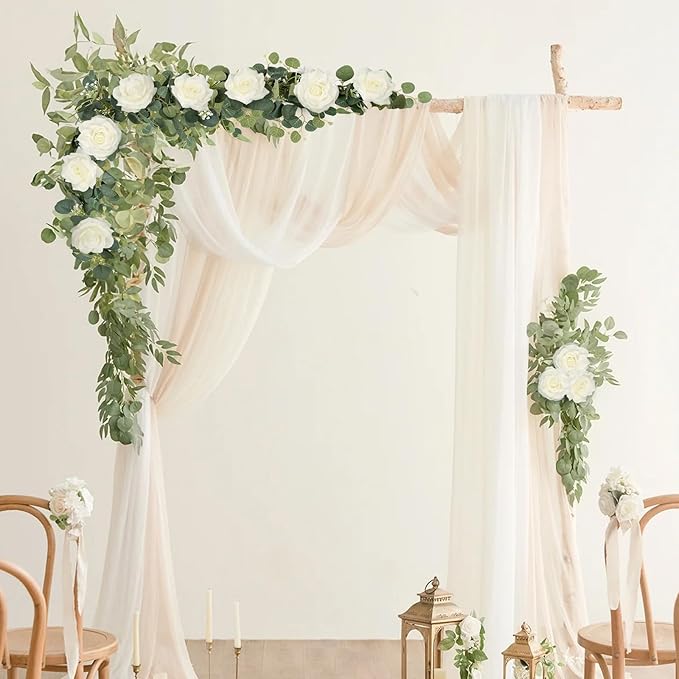 MACTING 6.6FT Fake Flower Garland with White Roses Artificial Gypsophila Eucalyptus Garland Floral Greenery Vine for Wedding Arch Table Centerpieces Backdrop Party Home Summer Decorations