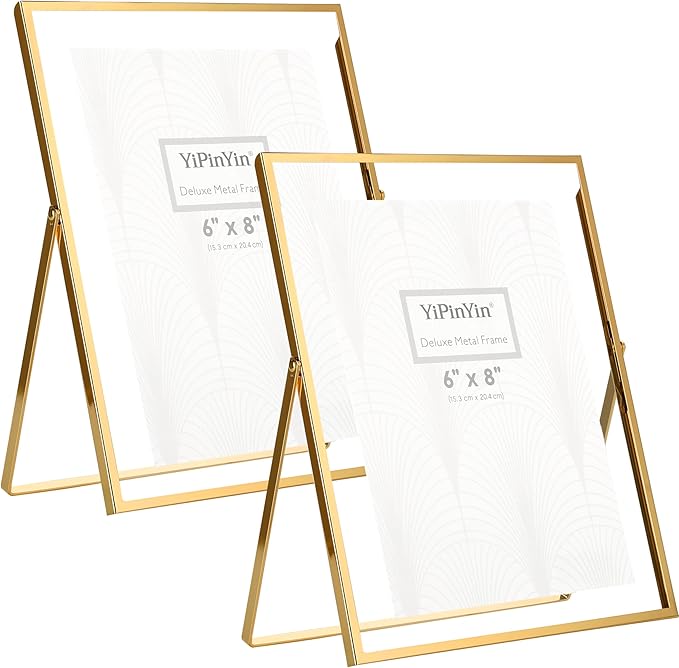Gold 8x10'' Floating Frame Set of 2,For Photo Sizes (4x 6'',5x7,7x9''), Metal Frames for Tabletop/Shelf Display,Classy Gift Choice for Wedding,Birthady,Home or Office Decor