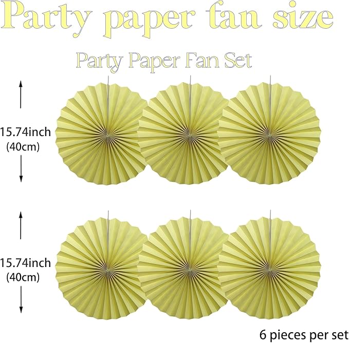 BARTHEW Yellow Hanging Paper Fans,Yellow Accessories Paper Decorations for Party,Color Party Decorations,Bee Themed Classroom Decor,16in Hanging Paper Fans 30 Color DIY Set （Light Yellow）