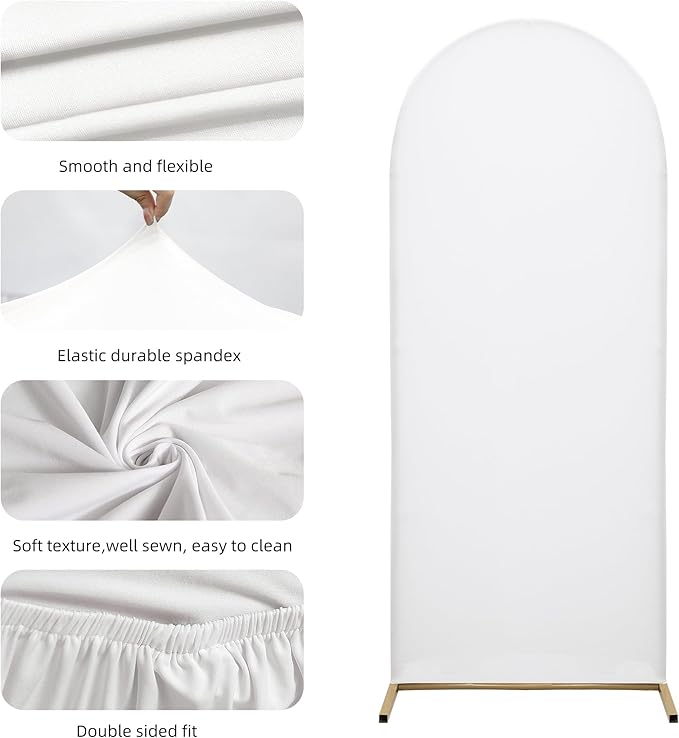 Wedding Arch Frame Cover 7.2FT Arch Background Cover Spandex Fabric Elastic Background Suitable for Weddings, Birthday Parties, Baby Showers, banquets, and Ceremonial Decorations（White）