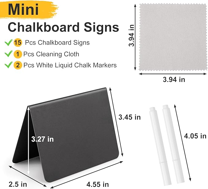 15 Pcs 4"x3" Mini Chalkboard Signs for Food, Reusable PVC Food Labels, Reserved Table Signs for Party Buffet, Birthdays, Bakery, Weddings Table Numbers, Buffet Display, Place Cards, Name Tag