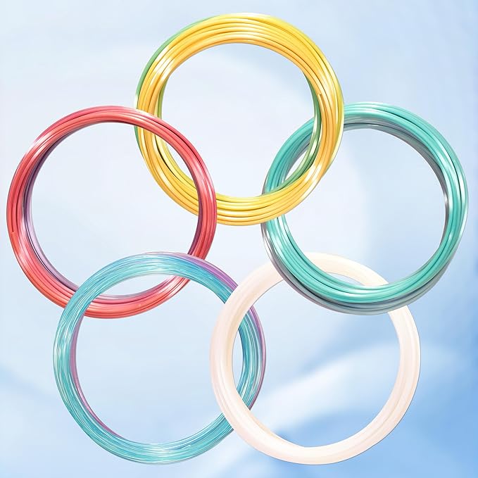 MIKA3D 5 Colors 3D Printing Pen Filament Refill, Each 10m, One Glowing in Dark PLA, One Clear Rainbow, 3 Different Color Silk Rainbow PLA, Total 50m 3D Printer Filament Sample Pack