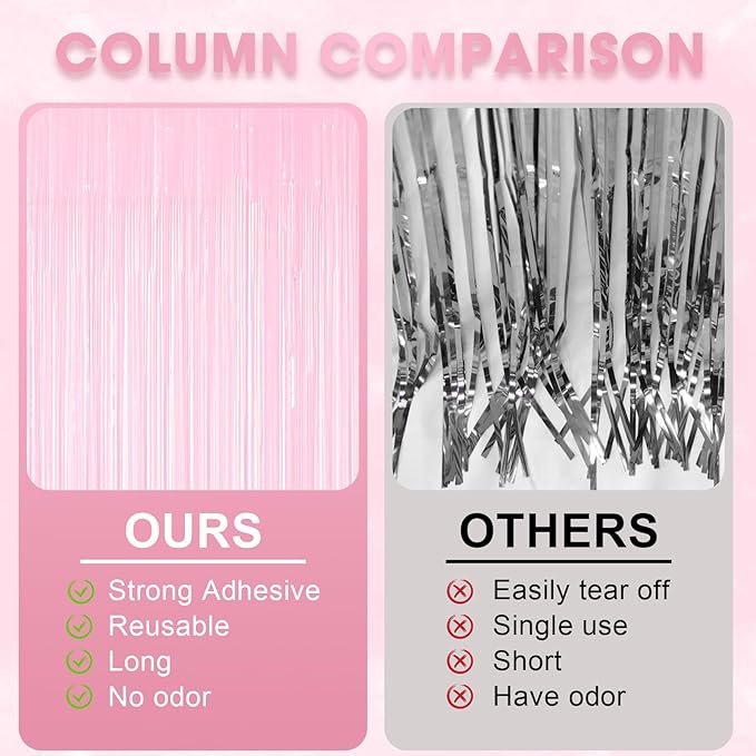 3 Pack 3.3 x 8.2 ft Pasel Pink Foil Fringe Backdrop Curtains, Tinsel Streamers Birthday Party Decorations, Fringe Backdrop for Graduation, Baby Shower, Gender Reveal, Disco Party