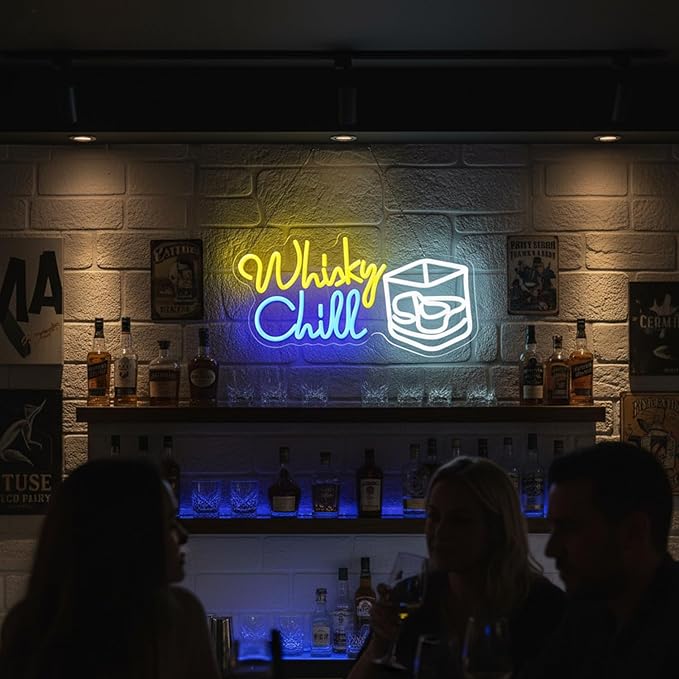 Whisky Chill Neon Sign,Neon Signs for Wall Decor,Whisky Bar Sign,LED Neon Light for Wall Decor,Dimmable Whisky Light Up Signs for Home Bar,Party,Neon Bar Sign for Man Cave