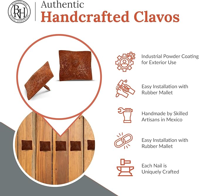 100 Pack 1.5" Square Head Iron Clavos Decorative Nails – Rusted – Handmade Rustic Square Fasteners for Farmhouse Shutters, Faux Wood Beams, Barn Doors, Shutters, and Gates – Ornamental Wood Accent
