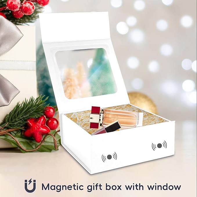 White Gift Boxes with Window,7.5"x7.5"x3.1" Bridesmaid Boxe for Gift Giving,Birthday Gift Box with Magnetic,Closure Lid Gift Boxes for Presents,Cute Boxe,Luxury for Gift Packaging,Gift Box for Wrapping Gifts