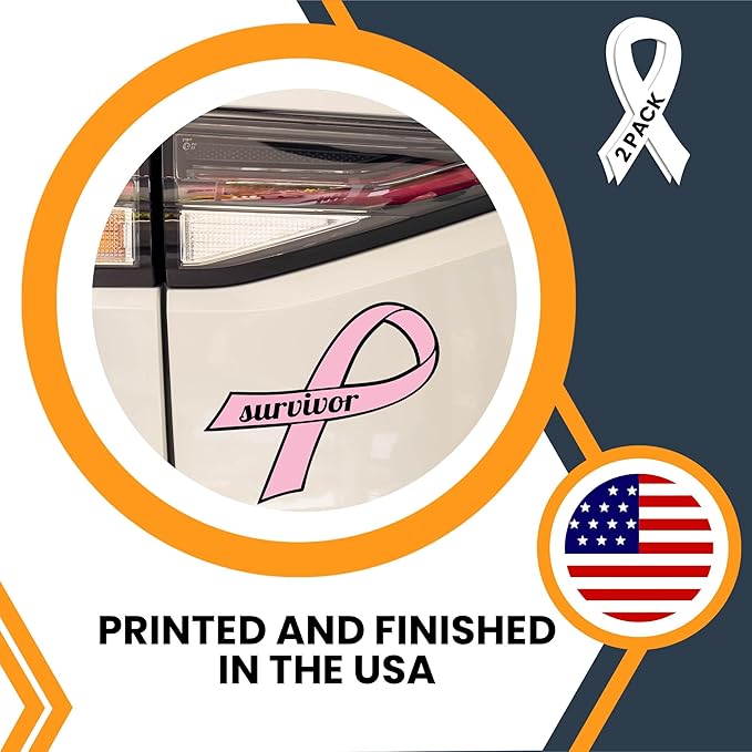 Magnet Me Up Breast Cancer Survivor Pink Ribbon Magnet Decal - 3.5x7 Inches, 2 Pack, Automotive Magnet for Car, Truck, SUV - Show Support and Raise Awareness with This Meaningful Auto Magnet