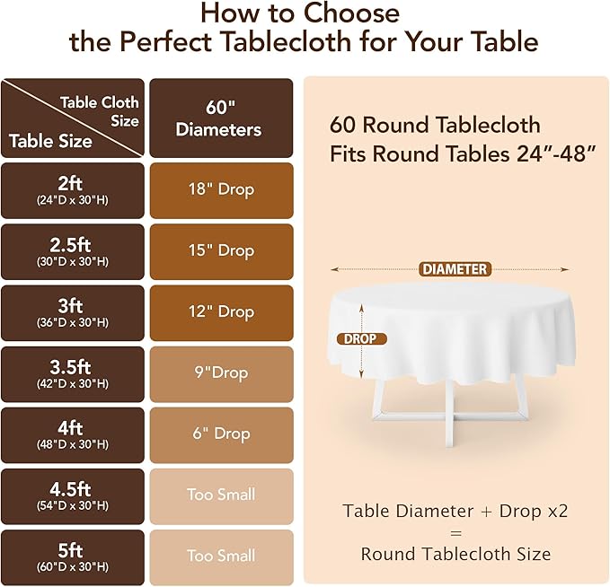 Biscaynebay Fall Tablecloth Textured Fabric Round Table Cloth 60" for Tables diameters from 28" to 48", Bronze Thanksgiving Autumn Harvest Water Resistant Fabric Table Cover for Kitchen, Dining, Party