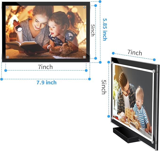 2 Pack Acrylic Magnetic Picture Frame 5x7, Clear Frame for Horizontal Vertical Tabletop Display, Black Photo Frame Magnets for Fridge