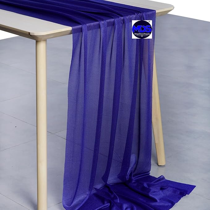 MDS 15 Pack 10ft Chiffon Table Runner 29 x 120 Inches Sheer Wedding Runner Romantic Rustic Table Runner for Wedding Decorations, Birthday Parties, Bridal Shower Party Arch Decor - Royal Blue