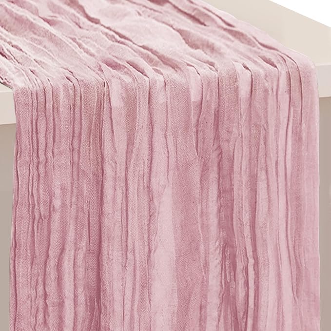 1 Pack Dusty Pink Cheesecloth Table Runner 35x120 Inch 10Ft Rustic Gauze Cheese Cloth Table Runner Sheer Cheesecloth Table Runners for Wedding Party Bridal Shower Decoration