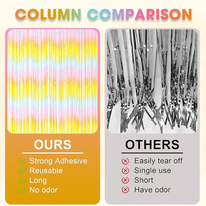 3 Pack 3.3 x 8.2 ft Pastel Rainbow Foil Fringe Backdrop Curtains, Tinsel Streamers Birthday Party Decorations, Fringe Backdrop for Graduation, Baby Shower, Gender Reveal, Disco Party