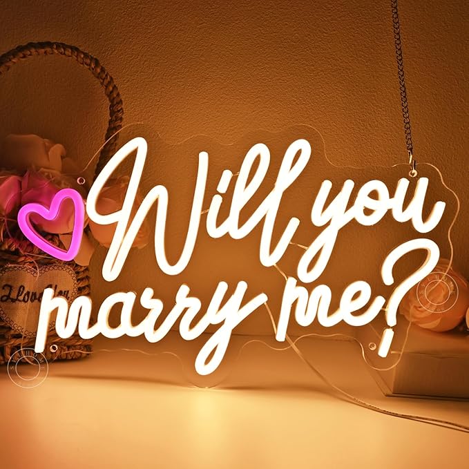 SYLHOME Will You Marry Me ? Led Neon Light Sign Heart Wedding Proposal Bedroom Wall Sign Decor Bridal Shower Engagement Party Backdrop 15.75" X 9.45" USB