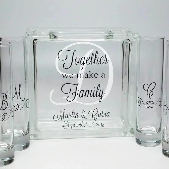 Glass Personalized Blended Family Sand Ceremony Set - Printed w Ink - Unity Sand Set for Weddings w LID, Sand - Together We Make a Family Sand Ceremony Kit for Wedding - Unity Candle Alternative