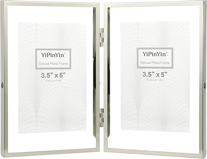 Silver 4x6''Double Floating Frame For Photo Sizes 2x3'',3.5x5'', For Desk/Shelf Display,Gift Choice Photo Frame for Wedding, Christmas,Home or Office Decor