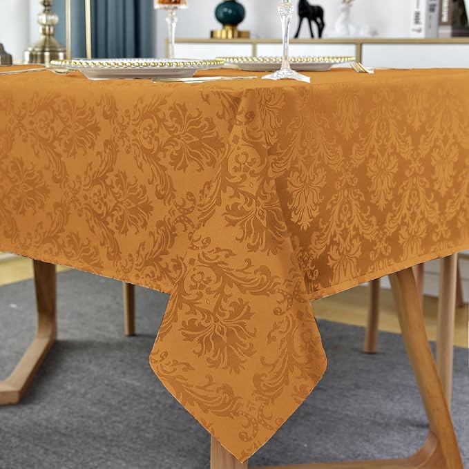 Square Table Cloth - 52 x 52 Inch Brown Jacquard Tablecloths Damask Design Spillproof Wrinkle Resistant Shrinkproof Soft Tablecloth Polyester Oblong Table Cover for Kitchen Dinning Party Tabletop
