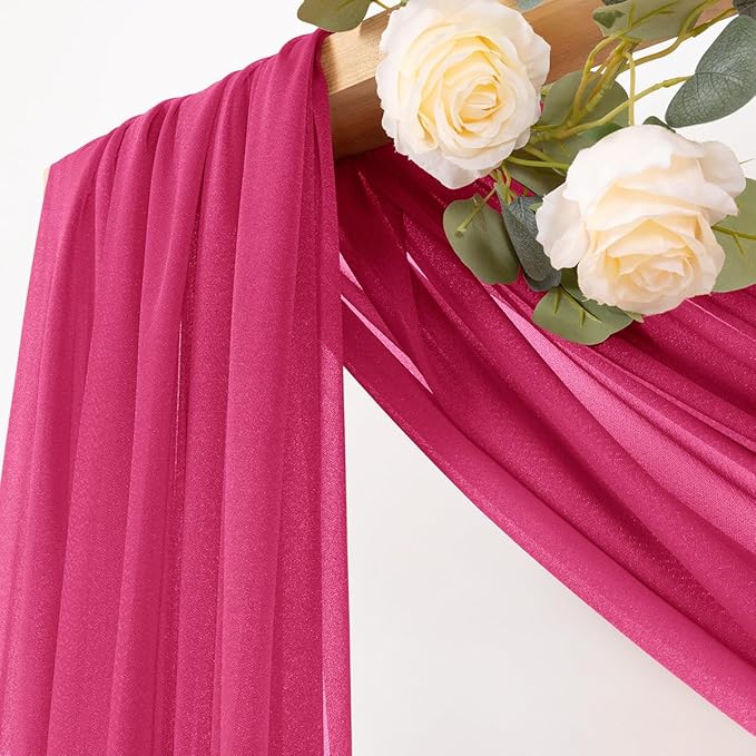 MLMC Hot Pink Wedding Arch Draping Fabric 4 Panels 29" x 20 FT Extra Long Gauze Drapes Sheer Backdrop Curtains 6.6 Yards Outdoor Drapery Panels for Wedding Ceremony Party Ceiling Decoration