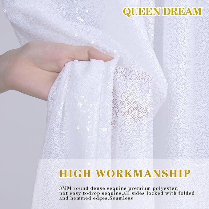 White Sequin Backdrop 2 Panels Curtains 2FTx8FT Party Backdrop Glitter Birthday Wedding Curtains Sparkle Photo Background