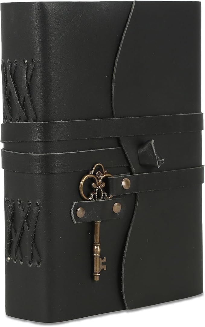 Leather Journal with Lined and Unlined Deckle Edge Paper 8x6 inch and Vintage Key | Handmade Writing Notebook Diary | Bound Daily Notepad for Men & Women Medium, Sketch/Writing pad for Artists
