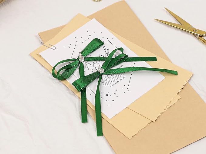 Green Satin Ribbon 1/4 inch X Continuous 50 Yards, Single Face Polyester Ribbon Perfect for Gift Wrapping, Flower Bouquet, Wedding Decor, Crafts, Bow Making, Sewing and More