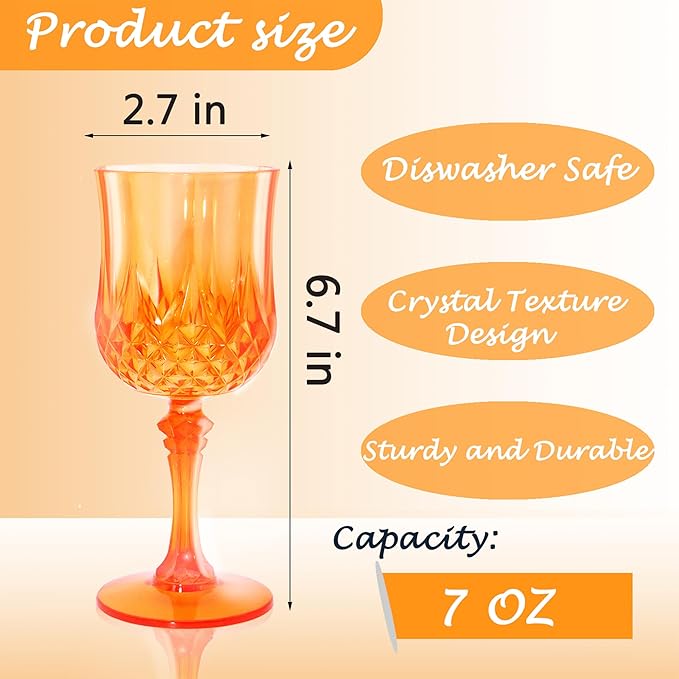 Plastic Wine Glasses，Plastic Goblets Vintage Style Cordial Drinking Glasses for Wedding Reception, Halloween Grand Event Party Supplies (48, Pumpkin orange)