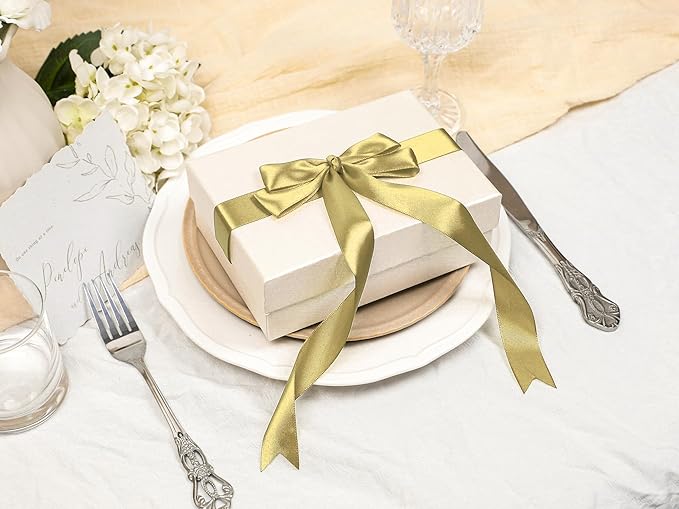 Light Gold Satin Ribbon 1 inch X Continuous 25 Yards, Single Face Polyester Ribbon Perfect for Gift Wrapping, Flower Bouquet, Wedding Decor, Crafts, Bow Making, Sewing and More