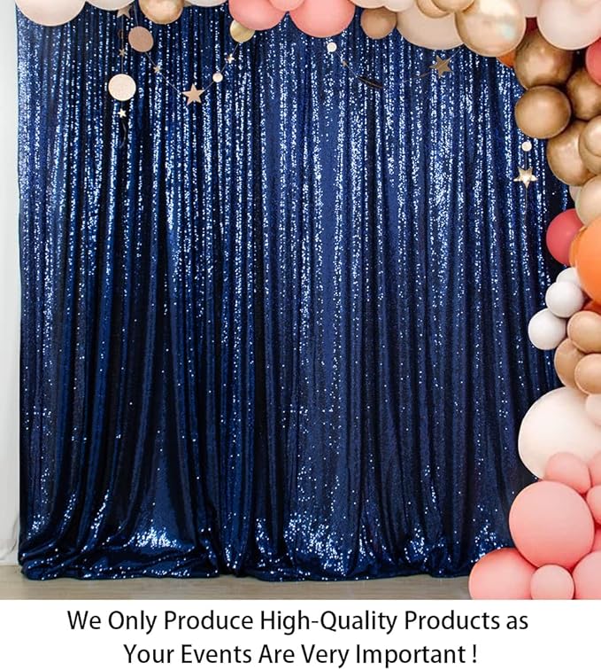 ShinyBeauty Sequin Fabric Backdrop 8ftx10ft Navy Blue Sparkle Glitter for Photoshoot & Birthday Party
