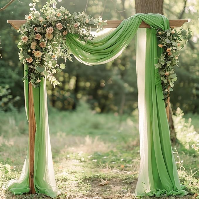 Wokceer Wedding Arch Draping 3 Panels 28.7" x 20FT Sage Green Sheer Fabric Backdrop for Ceremony, Birthday Party, Bridal Shower Decoration