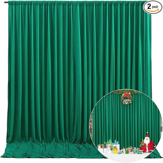 10 x 10 Feet Green Backdrop Curtain for Partie, Background Curtains for Photoshoot, Birthday, Wedding, Halloween, Thanksgiving, Christmas Day, New Year Party Decorations 5Ft x 10Ft, 2 Panels