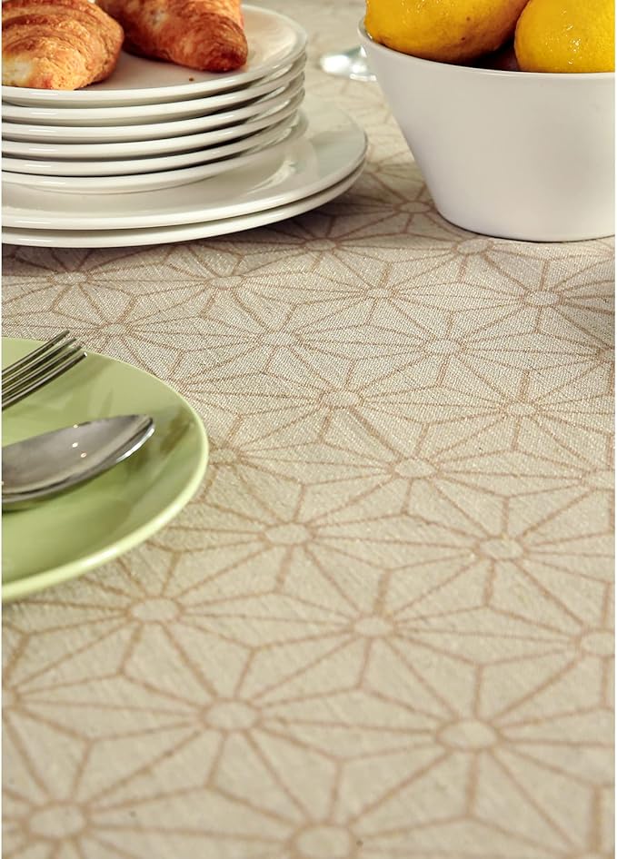patdrea Designer French Light Brown Rectangle Table Cloth,Linen Floral Durable Breathable Tablecloth,Decorative for Kitchen Dining,Parties,Tea Party,Christmas,Thanksgiving,55"x79"-Cudillero