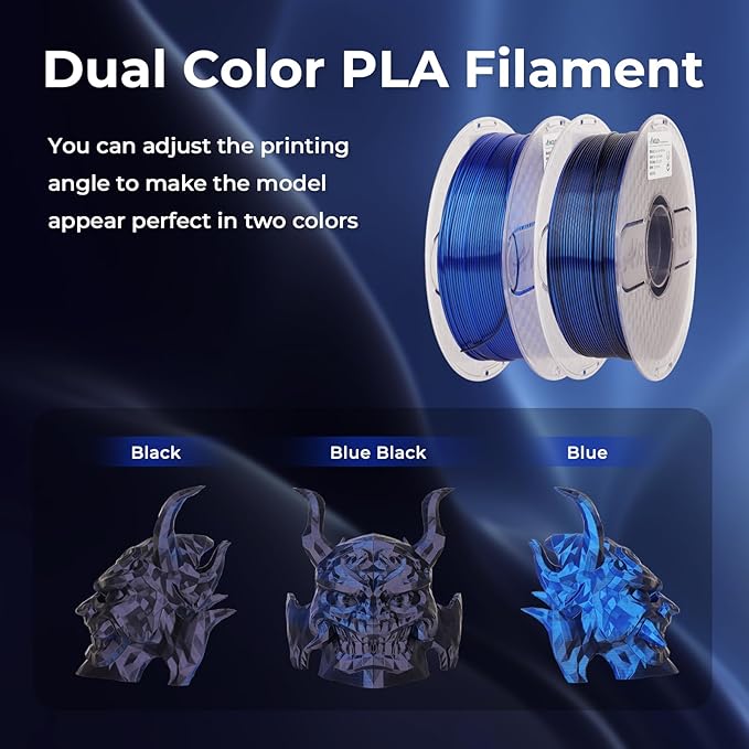 AMOLEN Silk PLA 3D Printer Filament, Dual Color Black Blue PLA 1.75mm, Shiny Color Change Filament 3D Printing PLA Filament for Most FDM 3D Printer, 1kg Spool(2.2lbs)