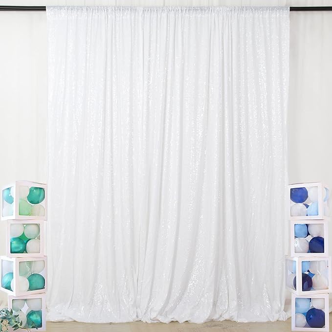 ShinyBeauty 10x10FT White Sequin Photo Backdrop - Sparkly Glitter Background for Photography, Baby Showers, Birthdays, Weddings & Party Decor