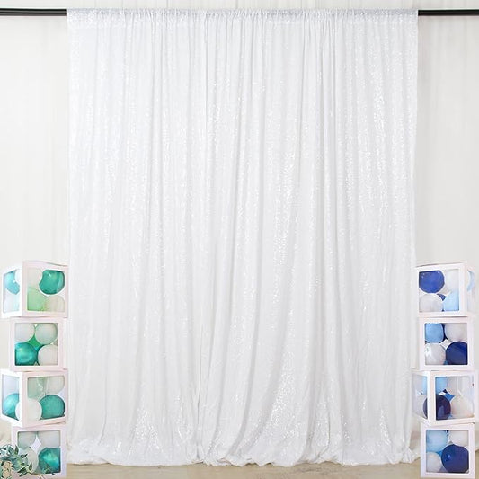 ShinyBeauty 4FTx7FT White Sequin Backdrop,Elegant Wedding & Party Decor,Sparkly Photo Background, Seamless Sequin Curtain | Perfect for Events