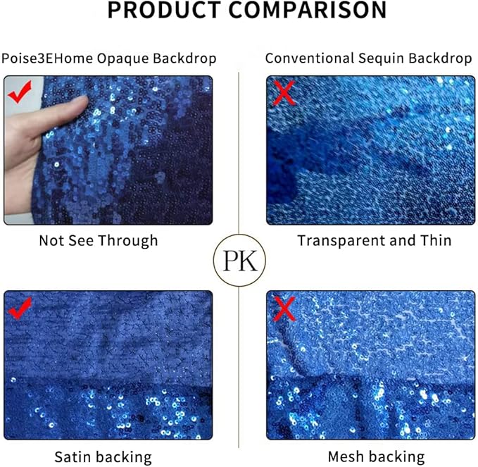 Poise3EHome 6Ft x 8Ft Navy Blue Sequin Backdrop Curtain, Glitter Thick Satin Sequin Background Drapes, Sparkly Backdrop for Weddings, Parties, Xmas, Thanksgiving Decor
